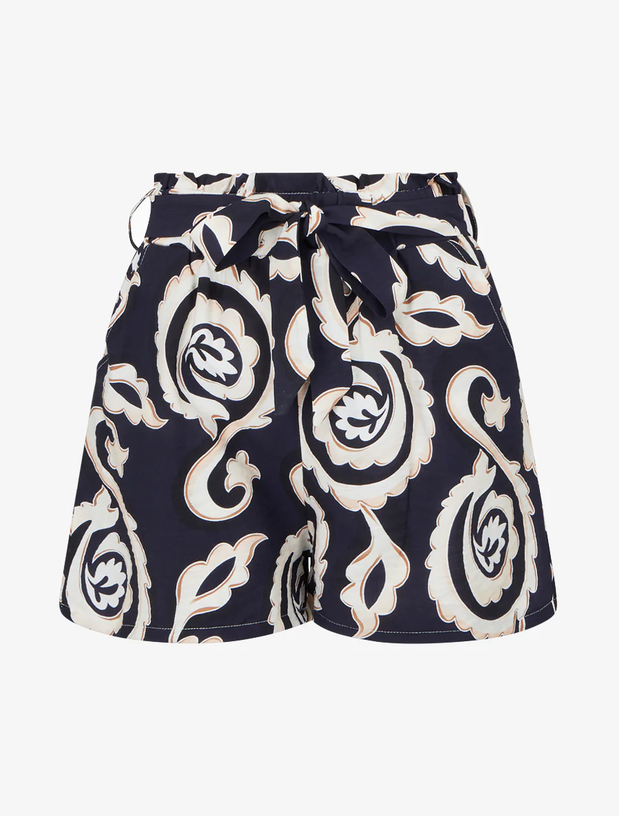 Elastische korte broek met arabeskenprint - Marine