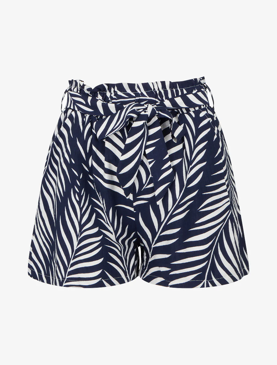 Elastische korte broek met bladerenprint - Marine