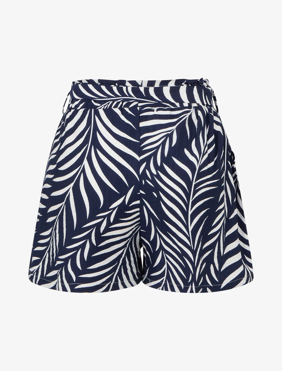 Elastische korte broek met bladerenprint - Marine - Image 2