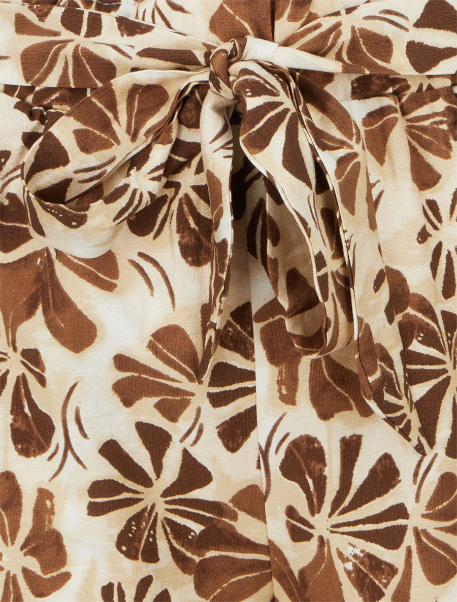 Elastische korte broek met bloemenprint. - Bruin - Image 3