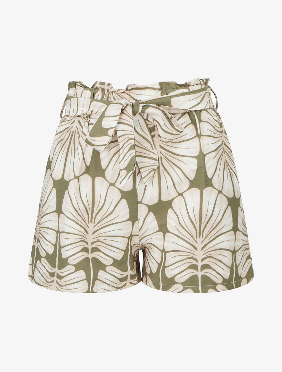 Elastische korte broek met tropische print - Kaki