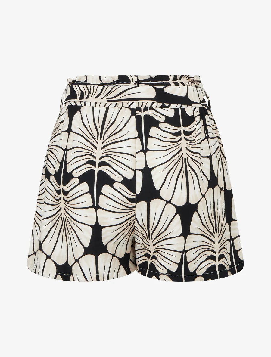 Elastische korte broek met tropische print - Zwart - Image 2