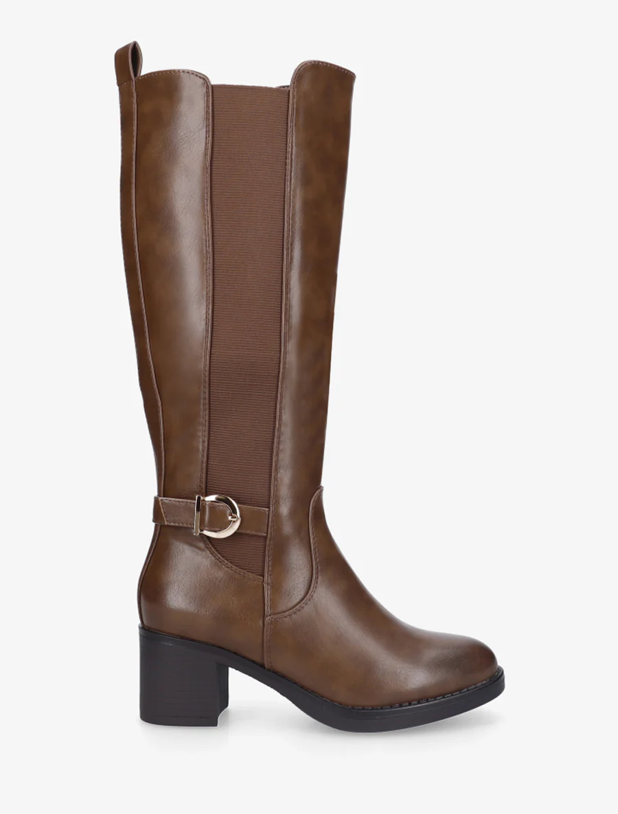 Elastische laarzen met imitatie riem - Bruin