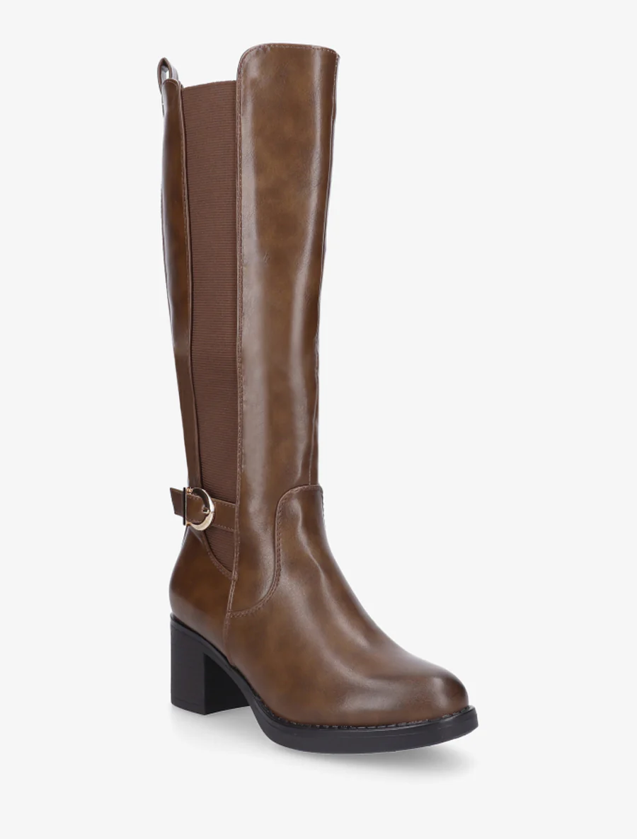 Elastische laarzen met imitatie riem - Bruin - Image 2