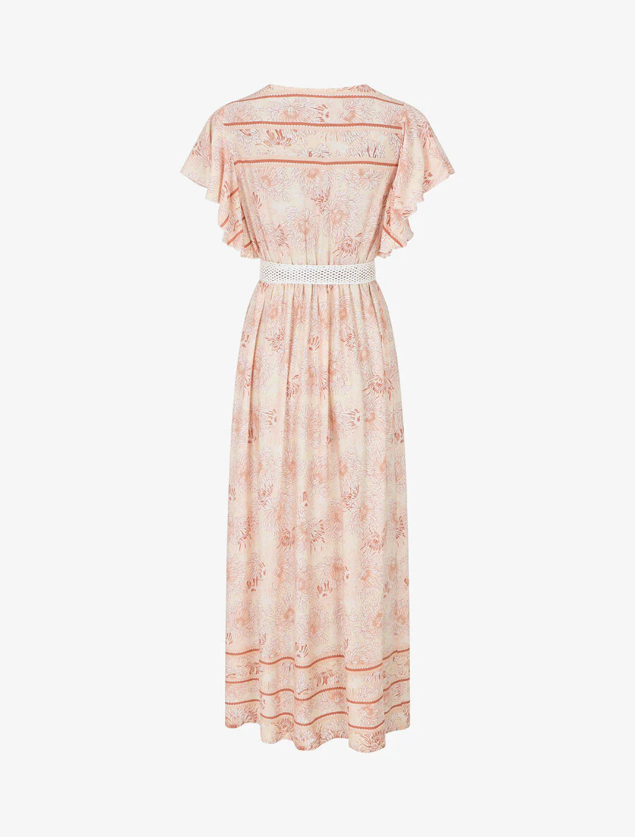 Elastische lange jurk met bloemenprint - Bruin - Image 2