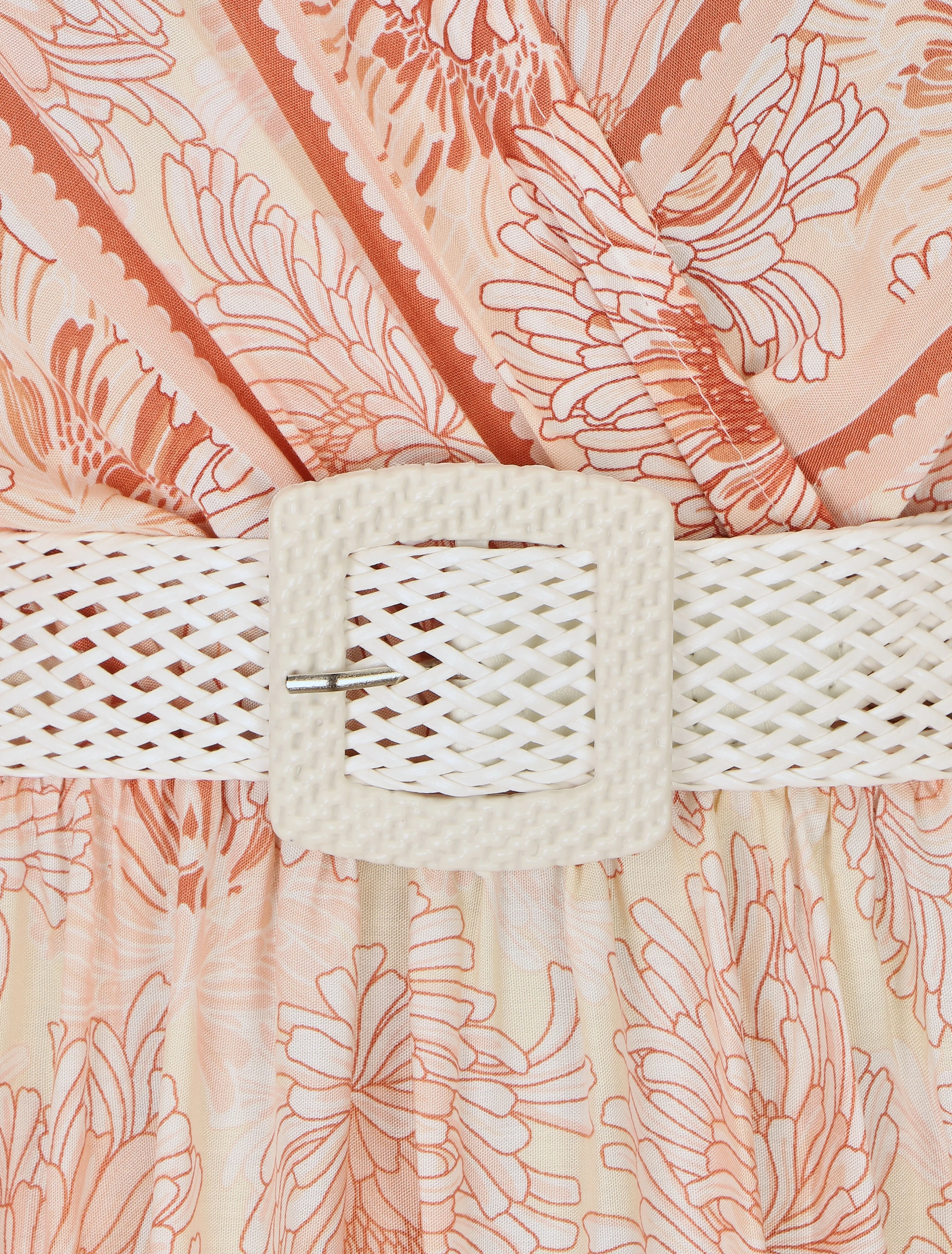 Elastische lange jurk met bloemenprint - Bruin - Image 3