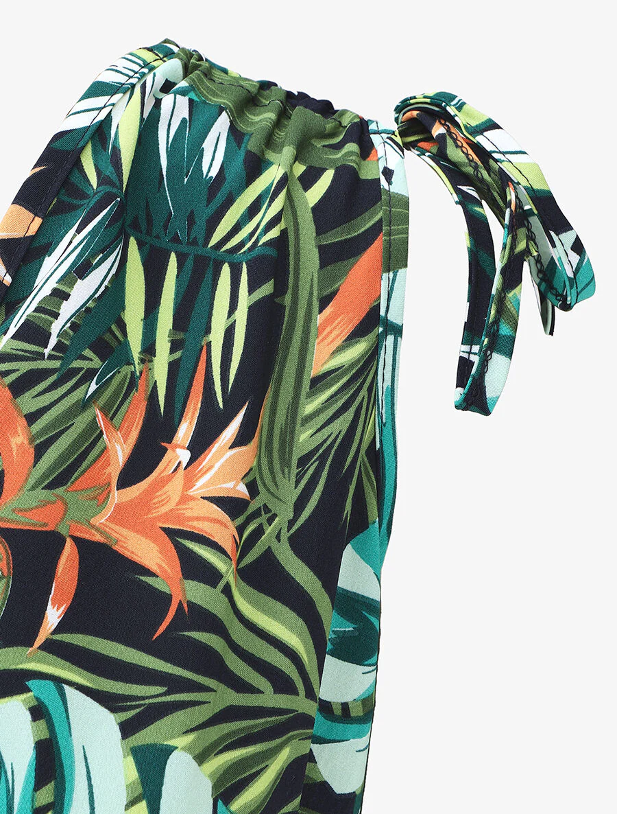 Elastische lange jurk met tropische print - groen - Image 3