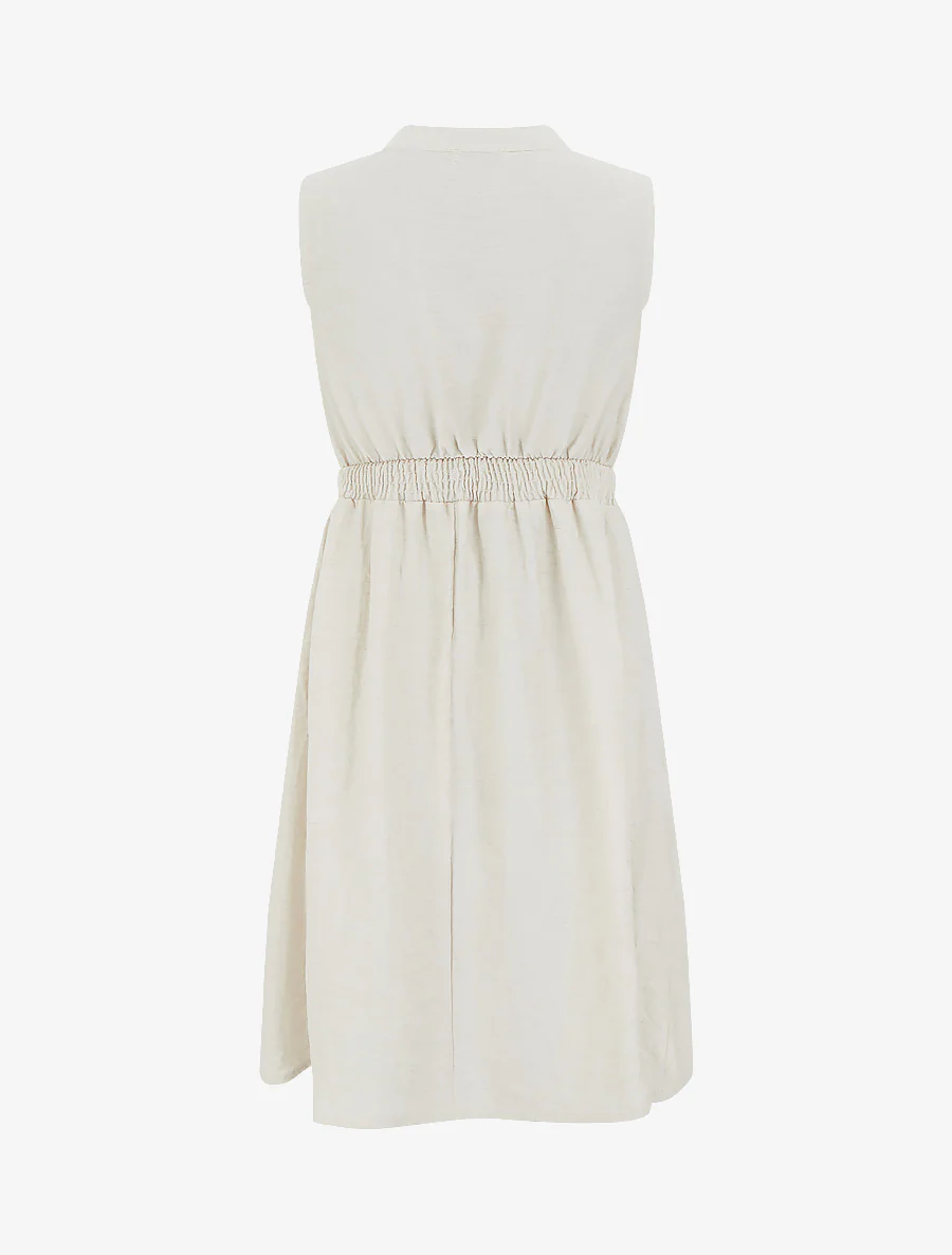 Elastische midi-jurk met geborduurd lijfje - Beige - Image 2