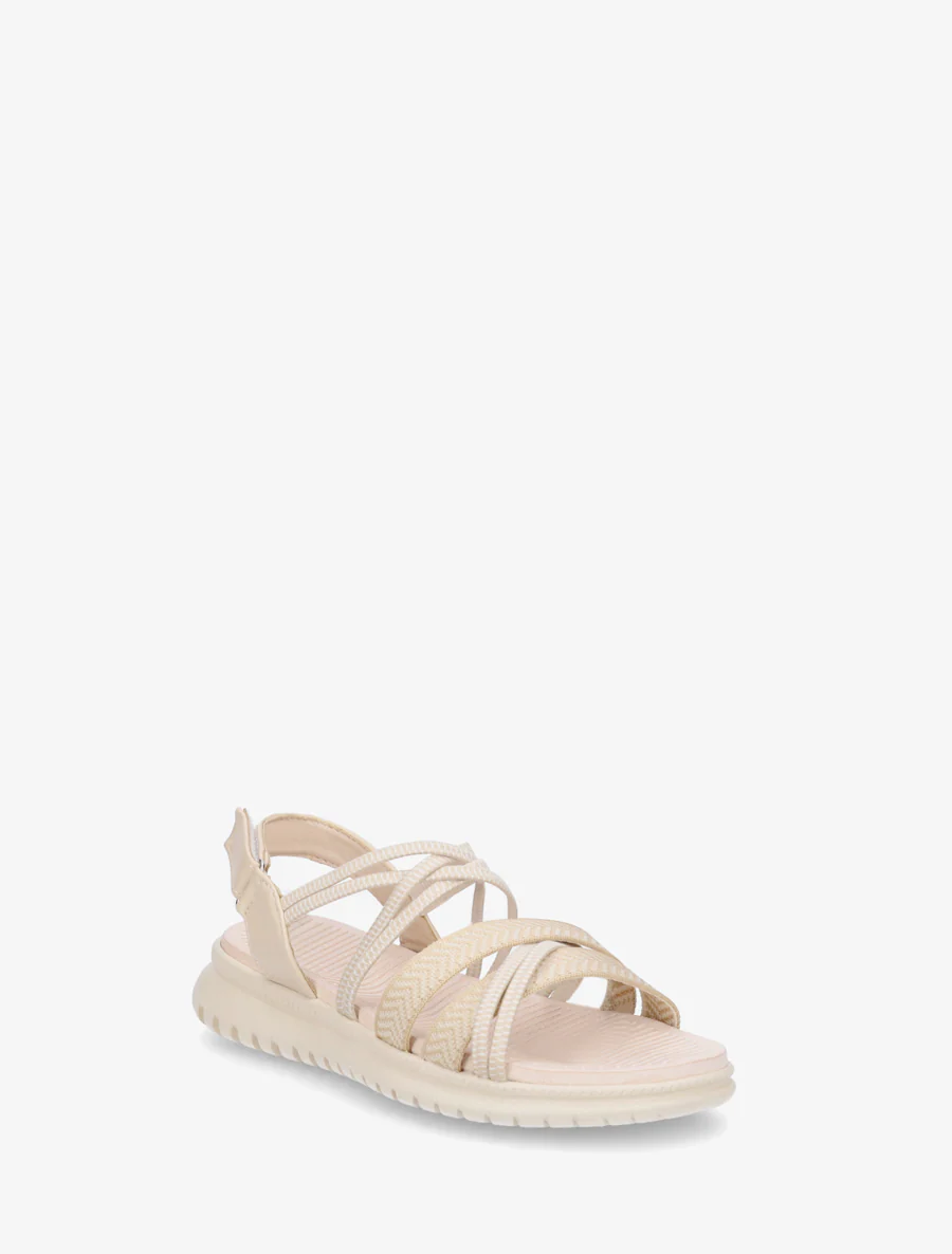 Elastische platte sandalen met klittenband. - Beige - Image 2