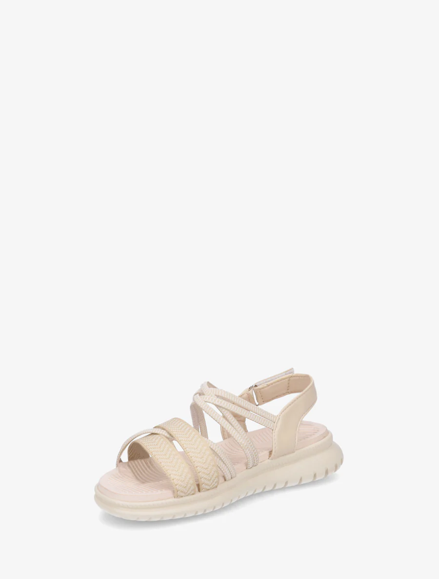 Elastische platte sandalen met klittenband. - Beige - Image 3