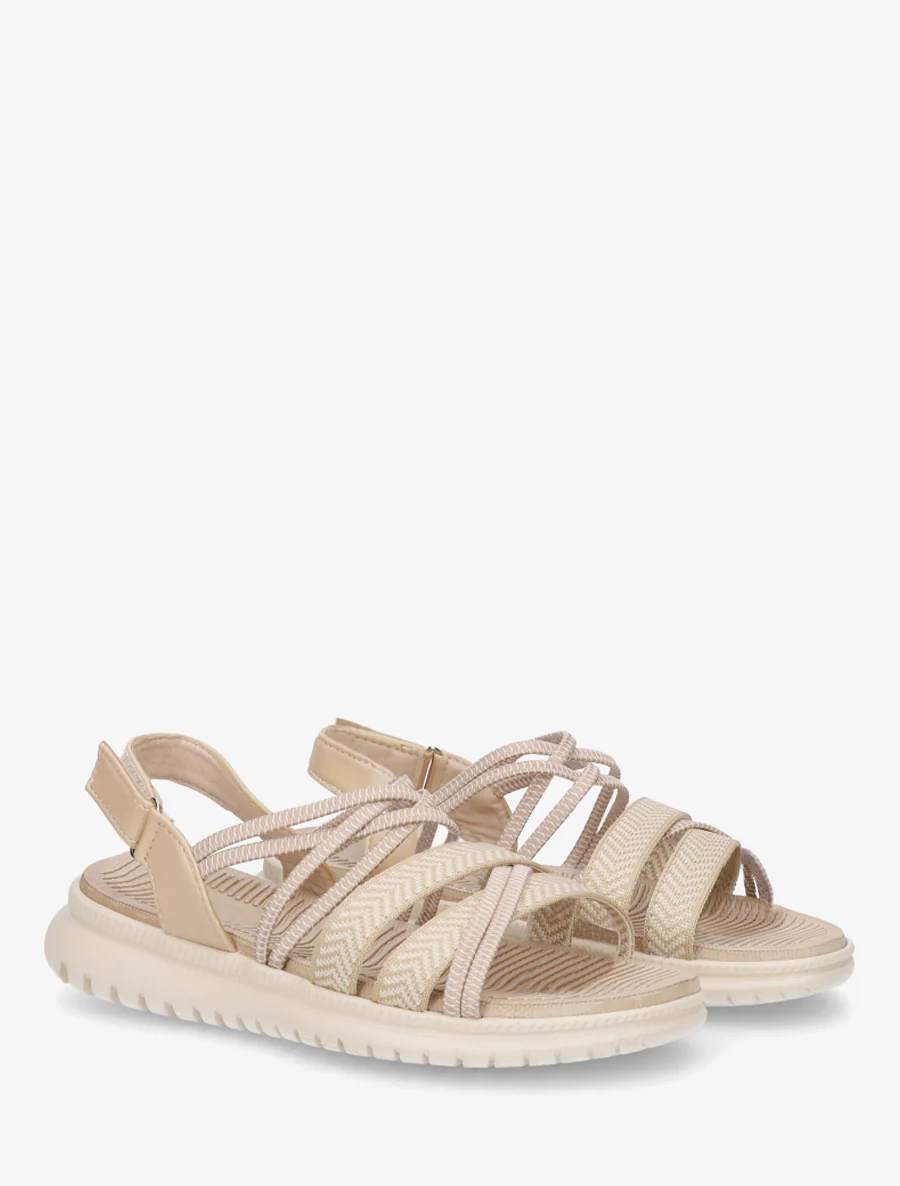 Elastische platte sandalen met klittenband. - Donker beige - Image 4