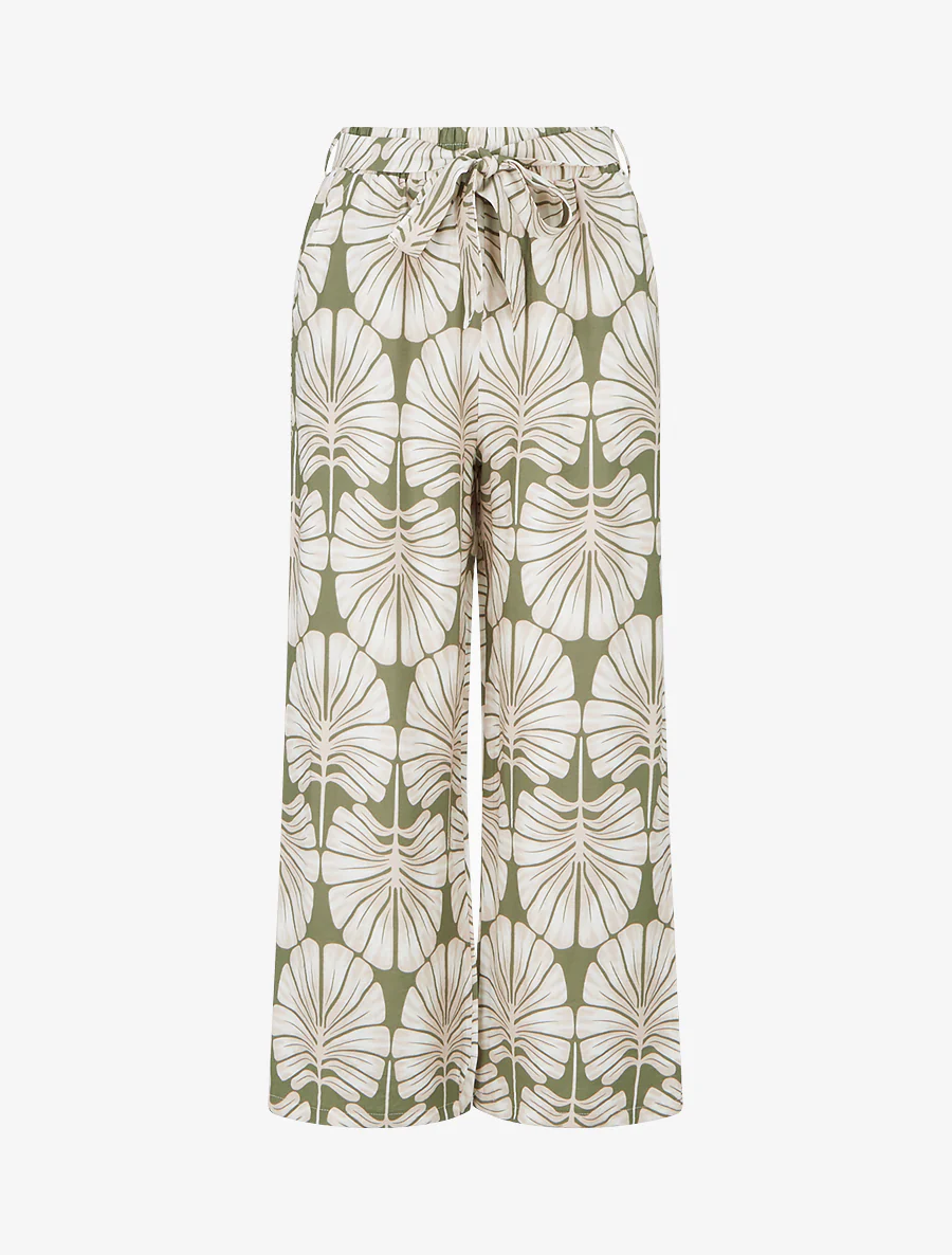 Elastische rechte broek met tropische print - Kaki