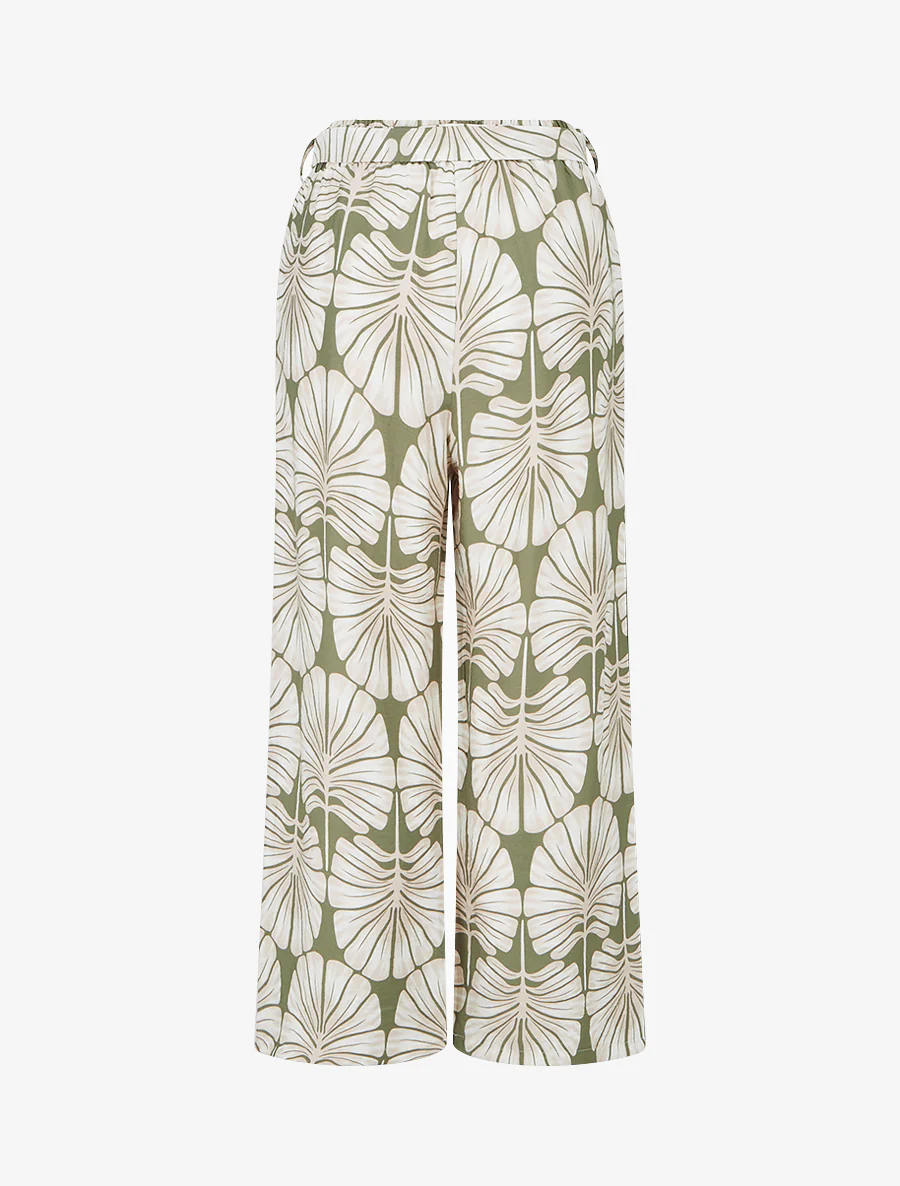 Elastische rechte broek met tropische print - Kaki - Image 2