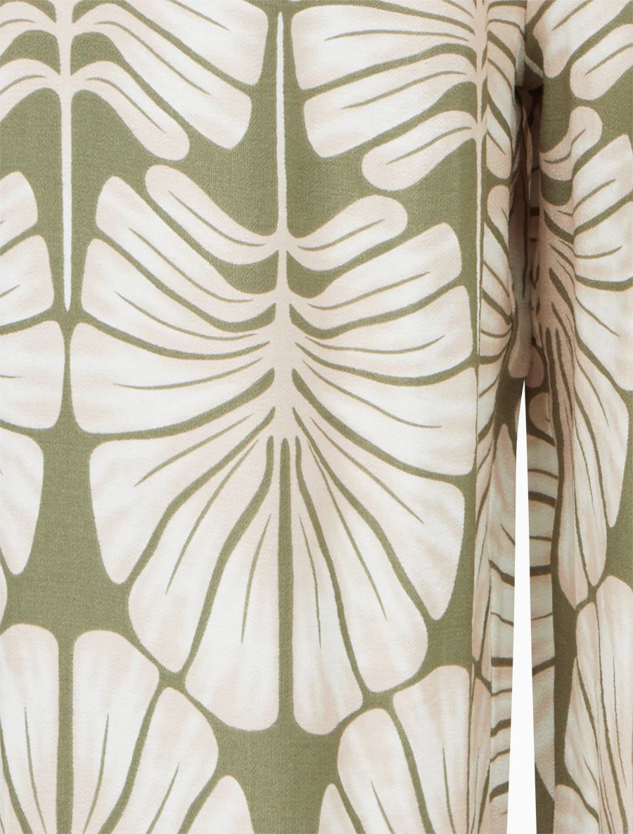 Elastische rechte broek met tropische print - Kaki - Image 3
