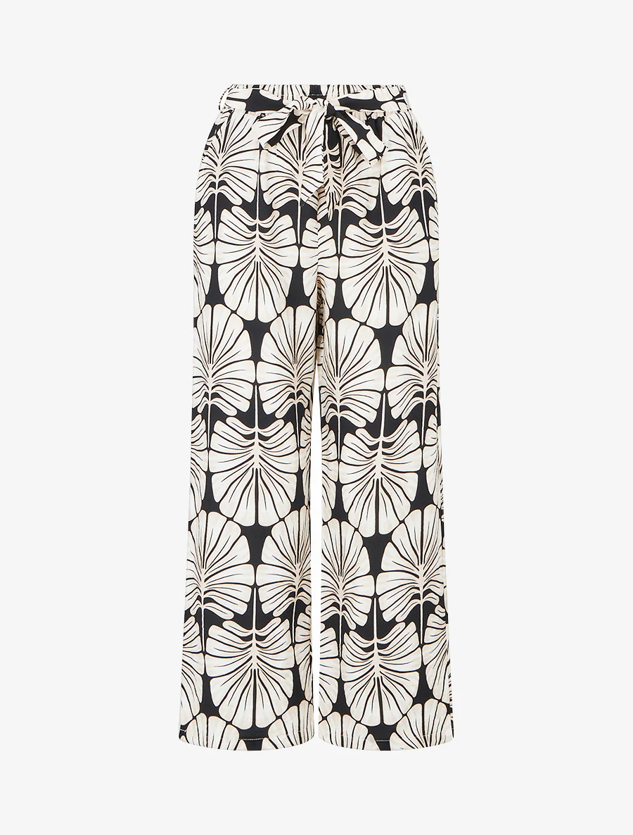 Elastische rechte broek met tropische print - Zwart