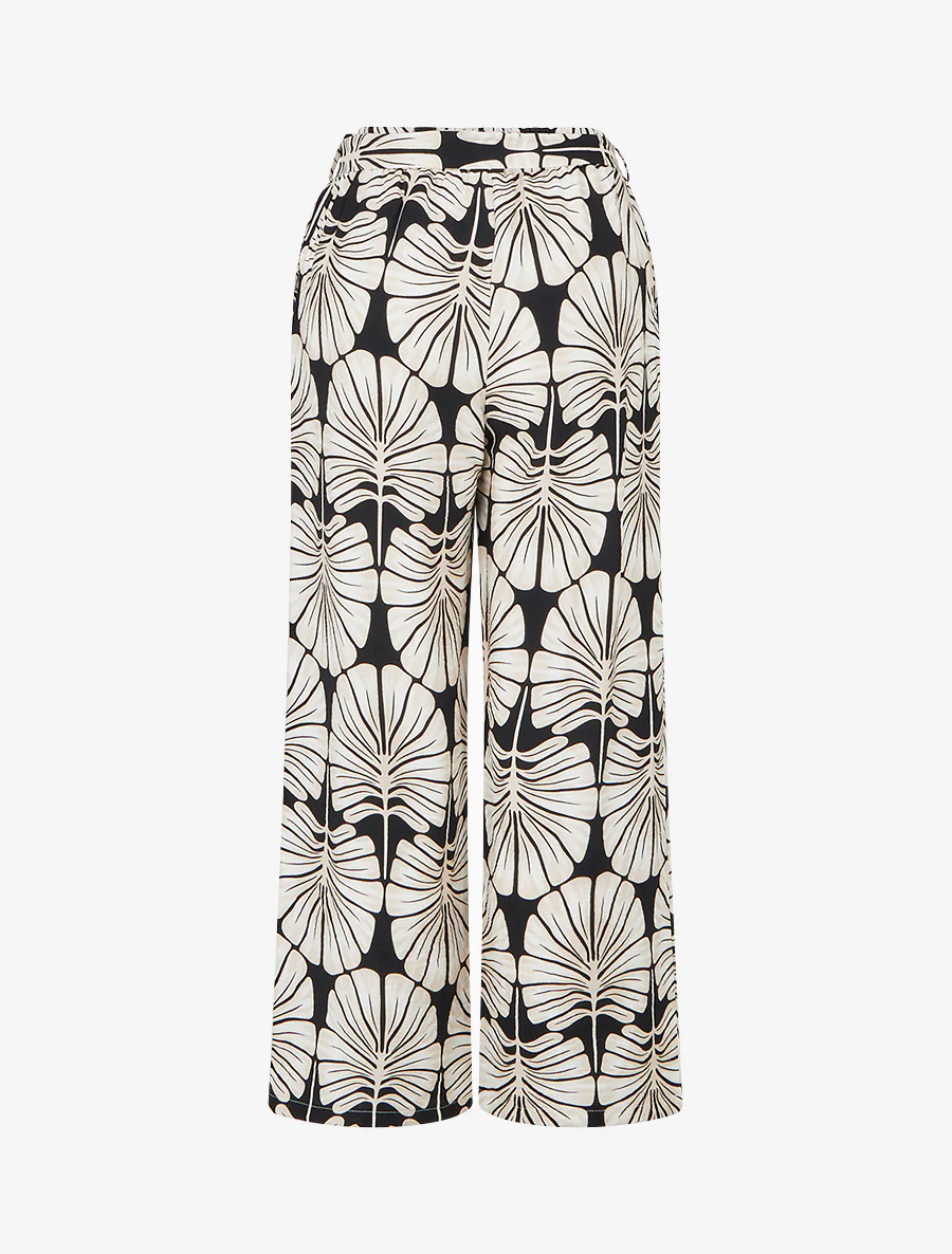 Elastische rechte broek met tropische print - Zwart - Image 2