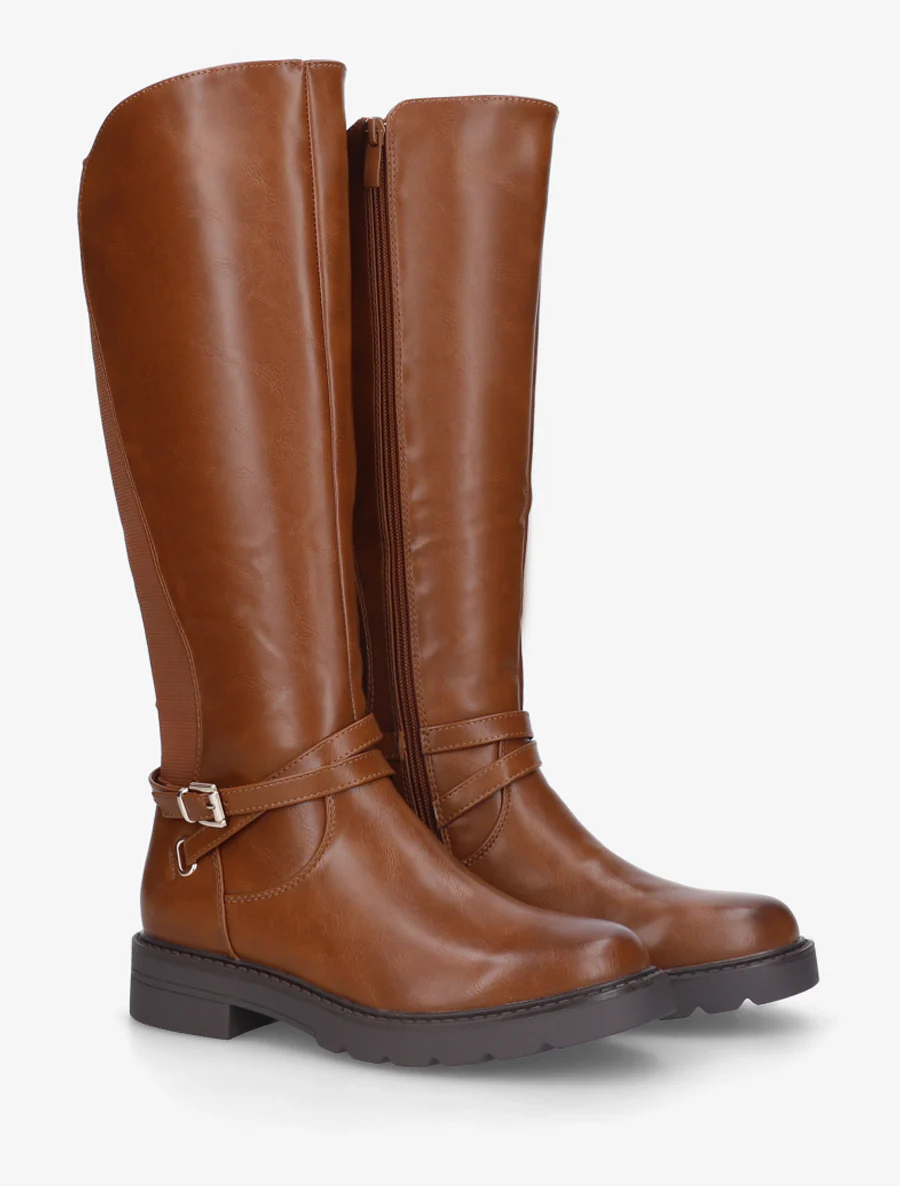 Elastische rijlaarzen met riem - Kameel - Image 4