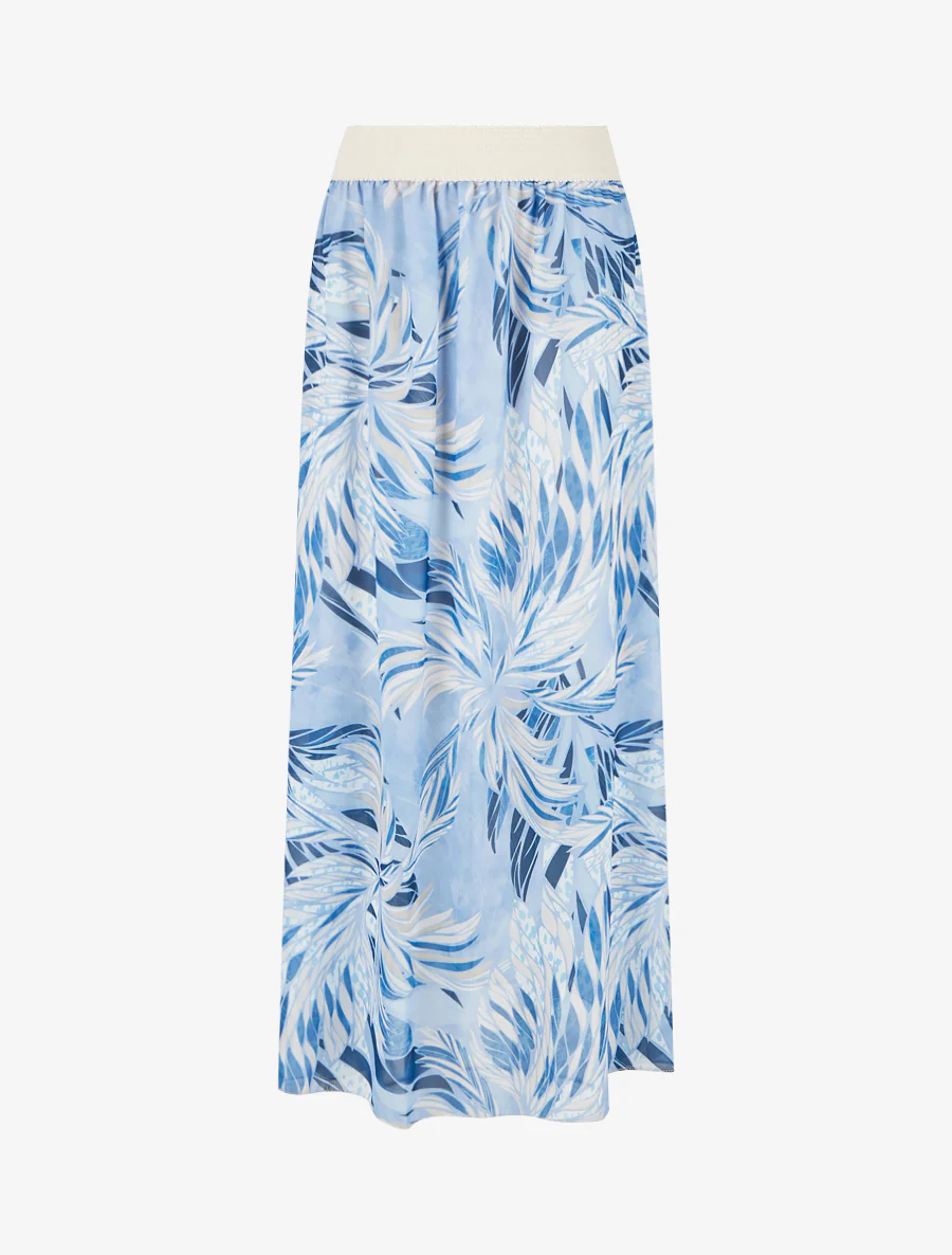 Elastische rok met bladdessin - Lichtblauw