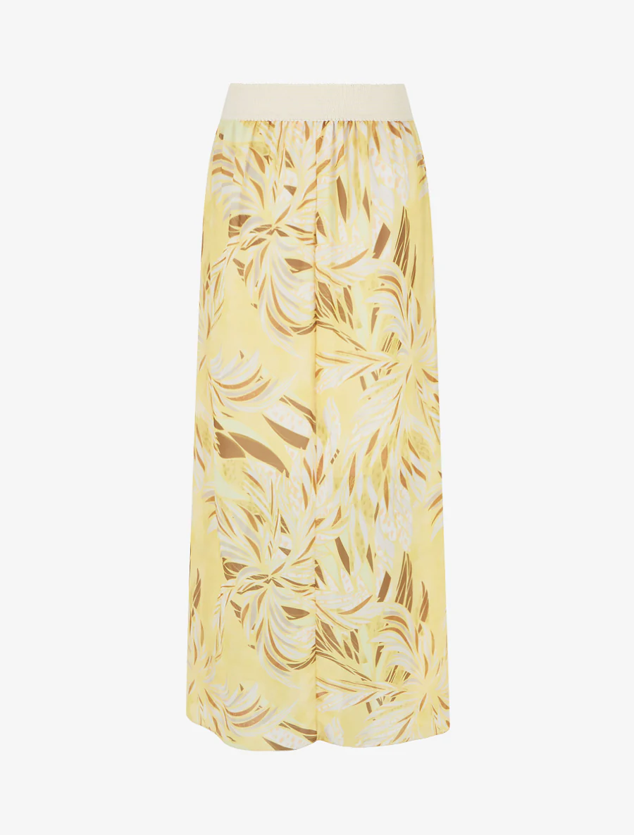 Elastische rok met bladdessin - Geel - Image 2