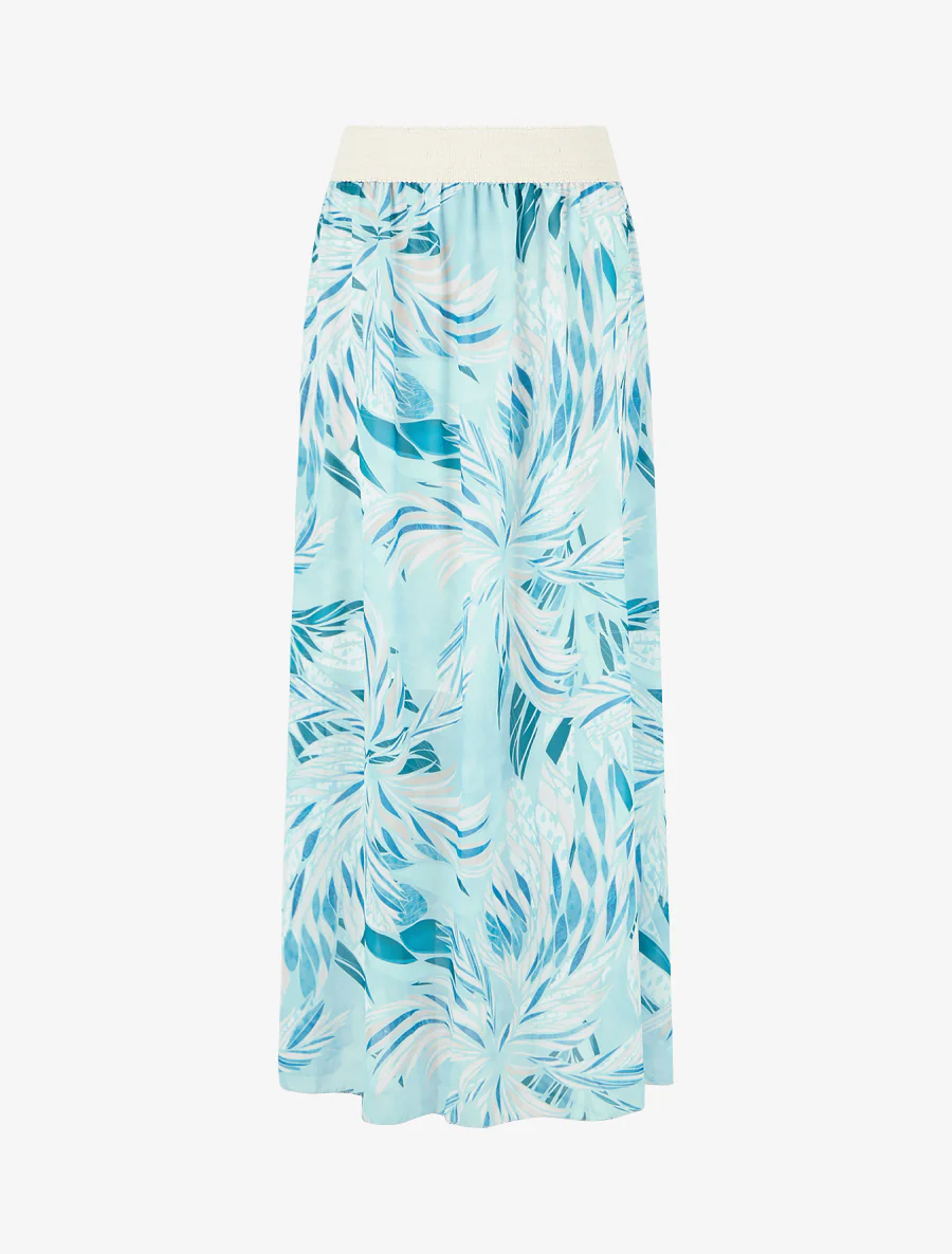 Elastische rok met bladdessin - Turkoois