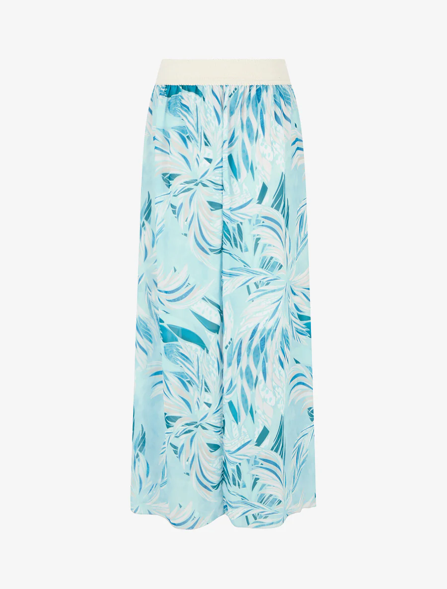 Elastische rok met bladdessin - Turkoois - Image 2