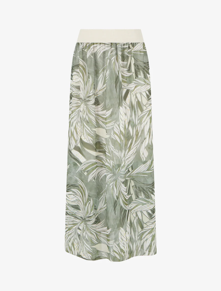 Elastische rok met bladdessin - Kaki
