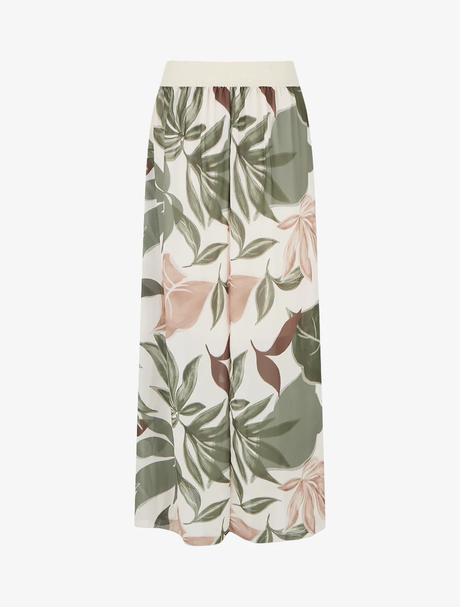 Elastische rok met grote bladerenprint - Kaki - Image 2