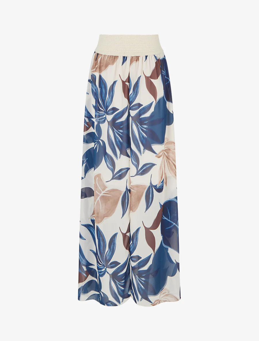 Elastische rok met grote bladerenprint - Marine - Image 2