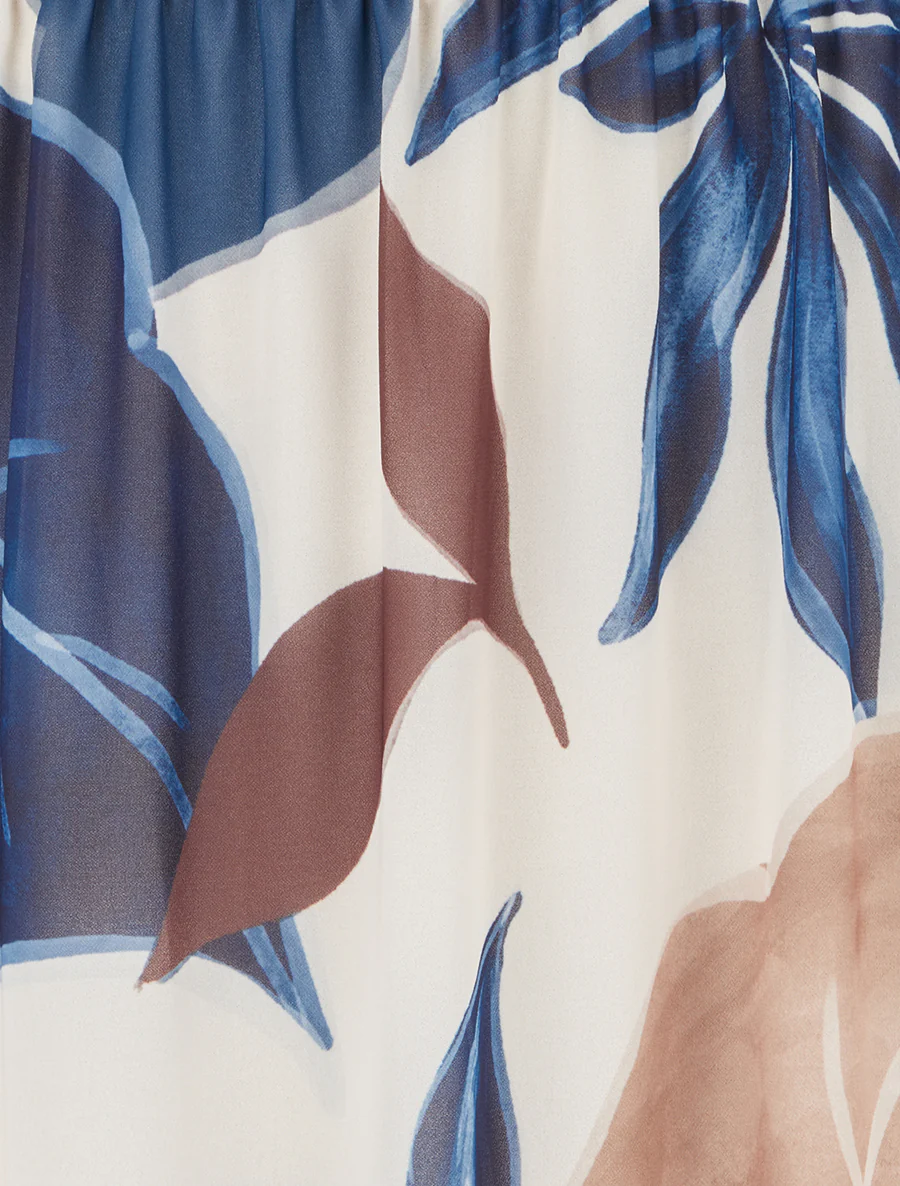 Elastische rok met grote bladerenprint - Marine - Image 3