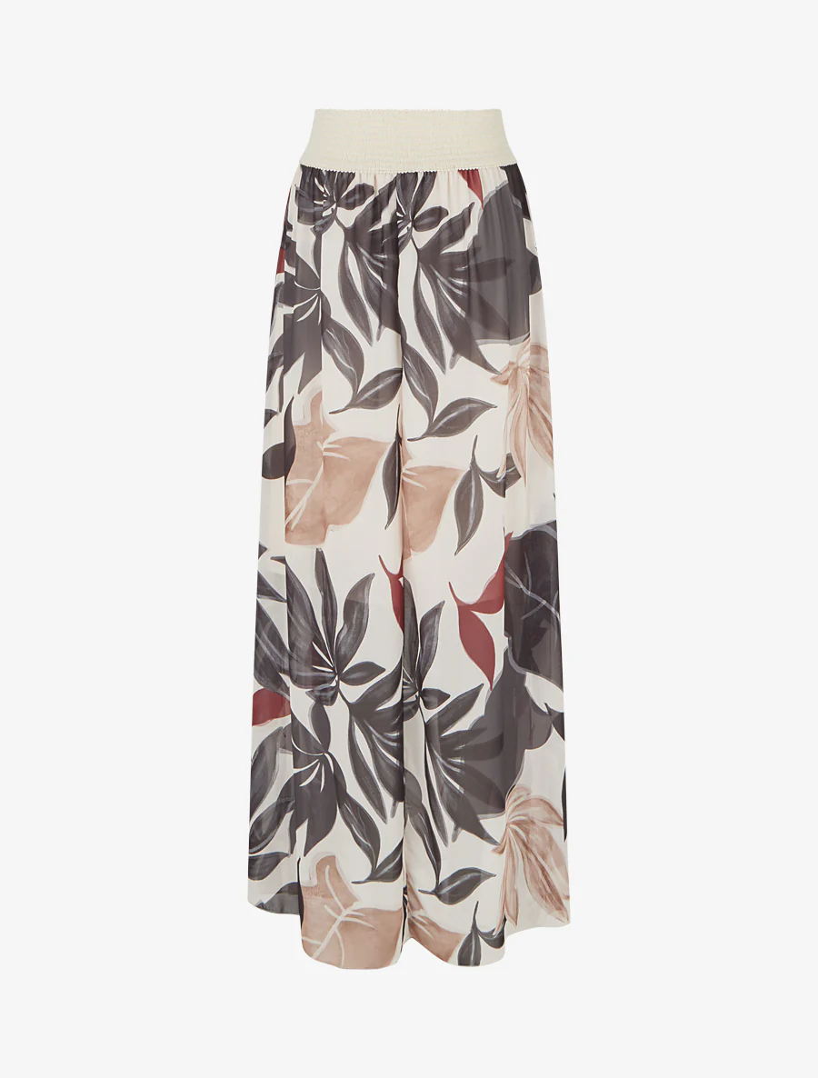 Elastische rok met grote bladerenprint - Zwart - Image 2