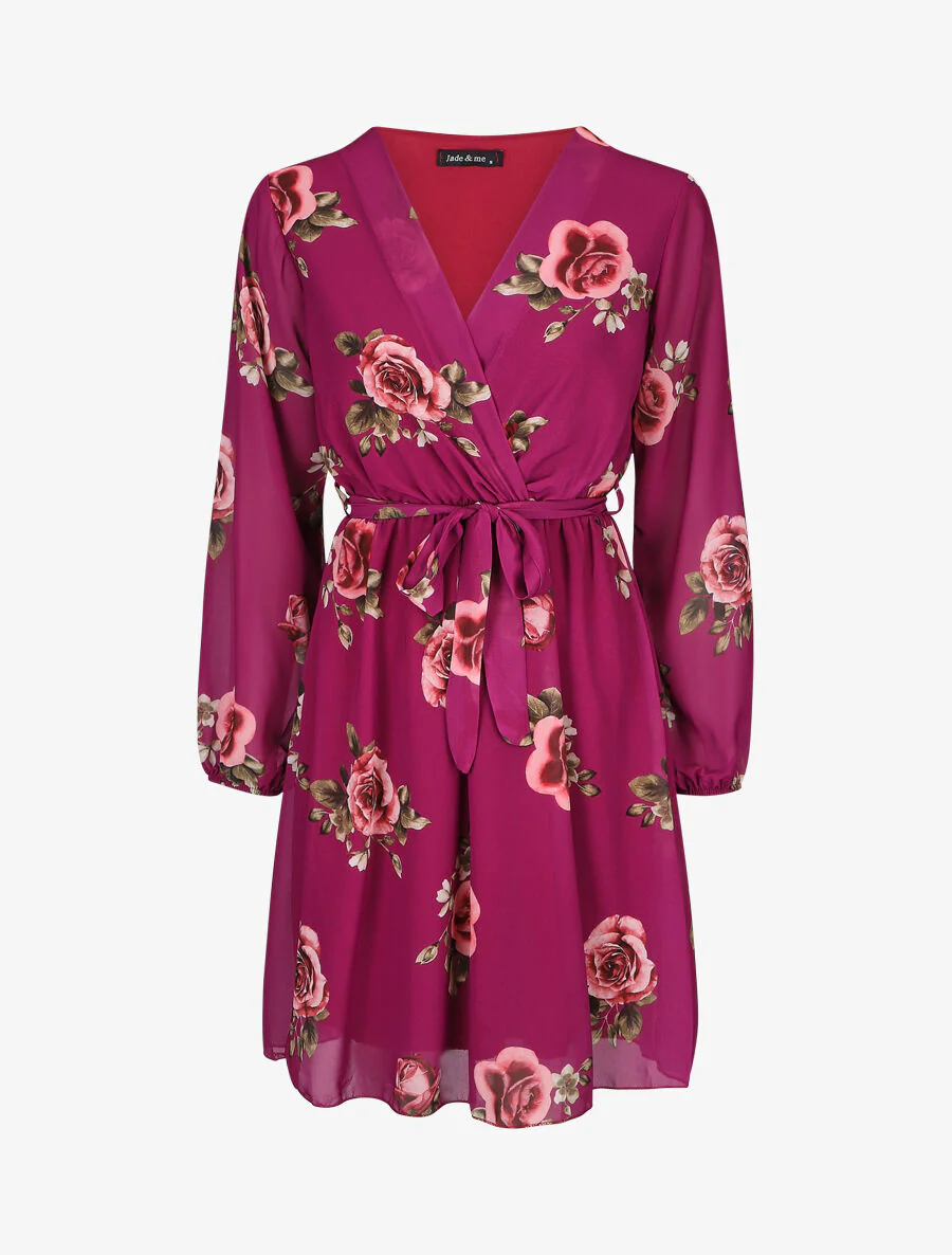 Elastische roze geprinte midi-jurk - Mauve