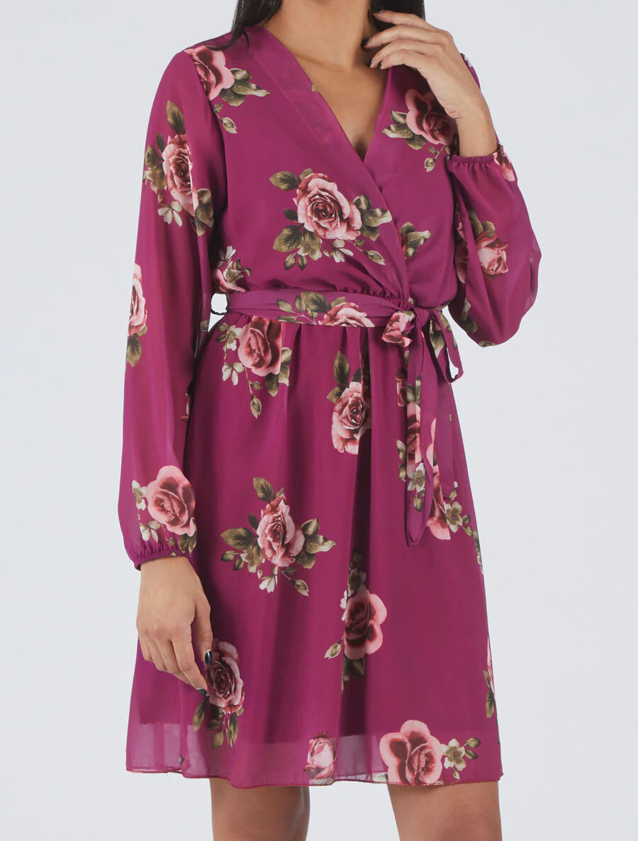 Elastische roze geprinte midi-jurk - Mauve - Image 4