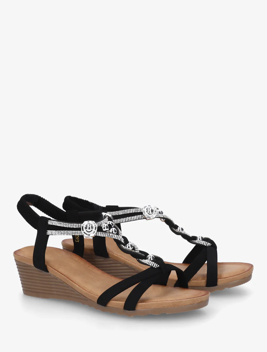 Elastische sandalen met juwelen en strass. - Zwart - Image 4