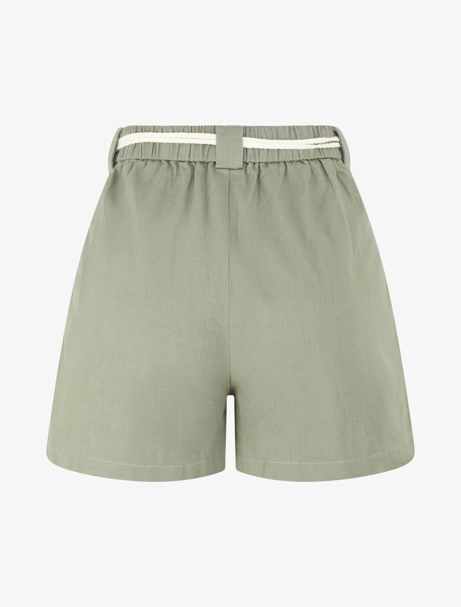 Elastische short met linnen-effect - Kakigroen - Image 2