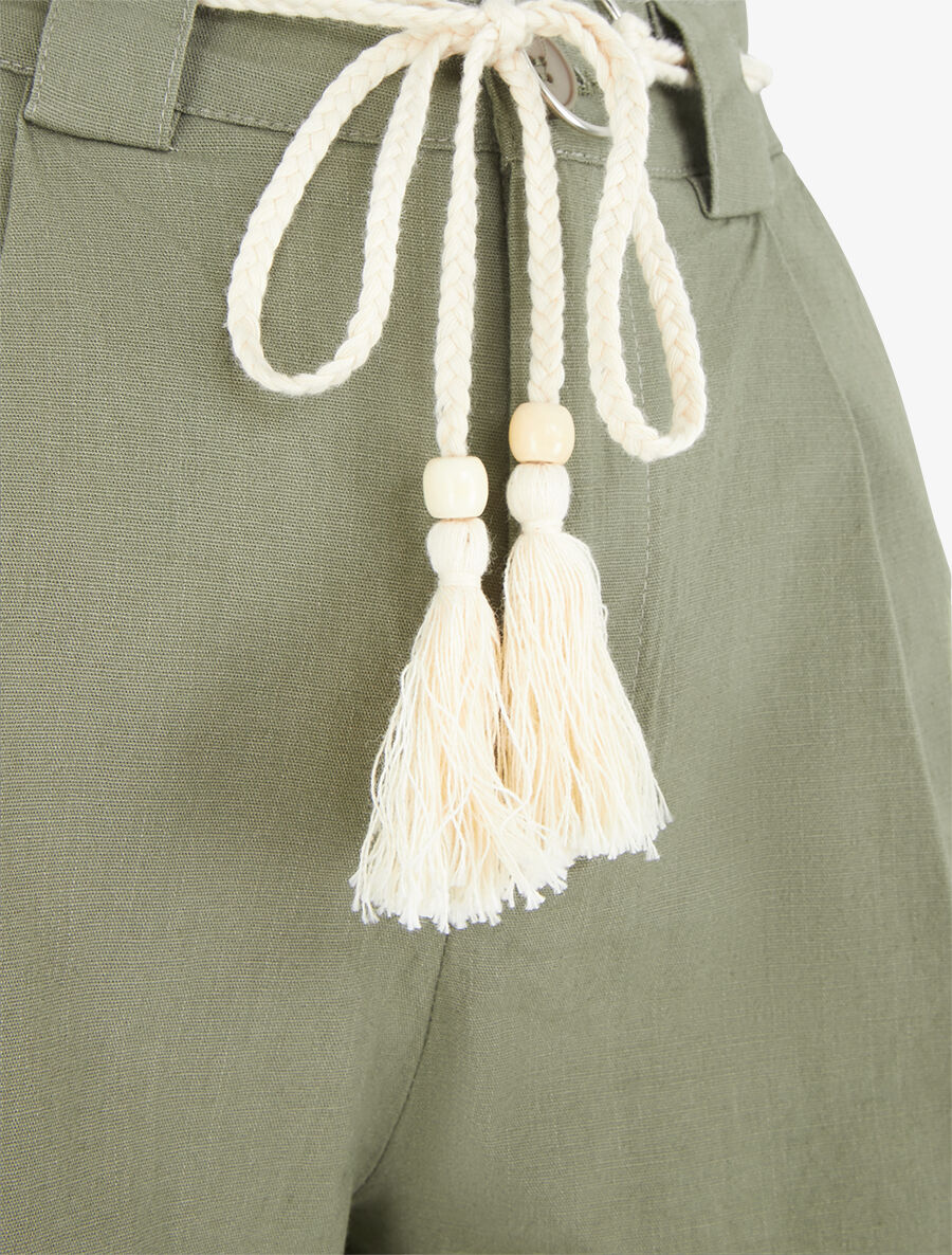 Elastische short met linnen-effect - Kakigroen - Image 3