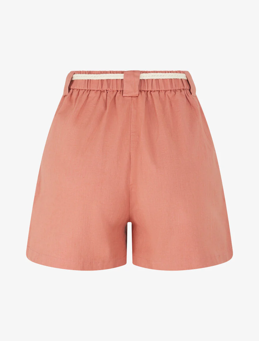 Elastische short met linnen-effect - Koraal - Image 2