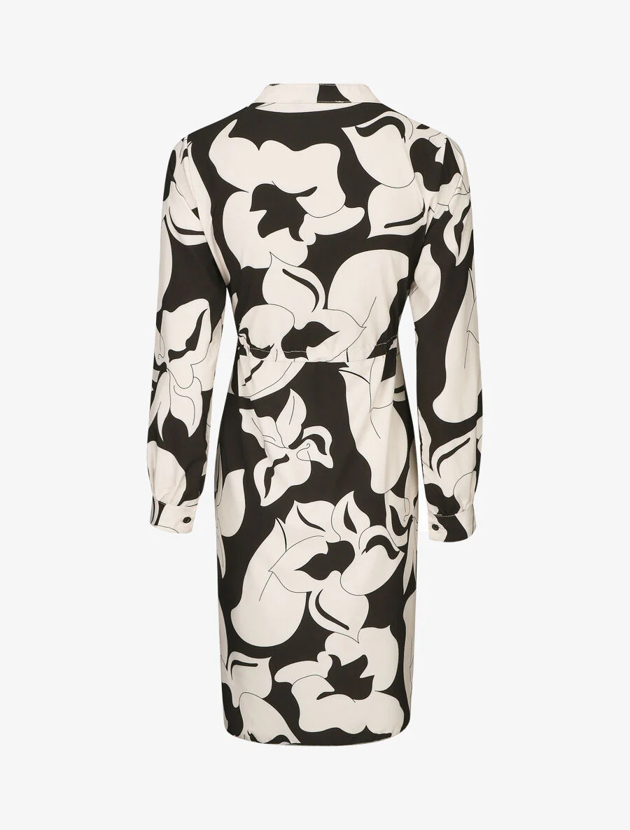 Elastische taille shirtjurk met grote bloemenprint - Zwart - Image 2
