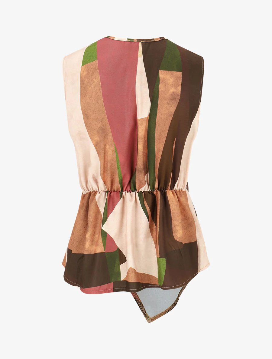 Elastische top met abstracte print - Kameel - Image 2