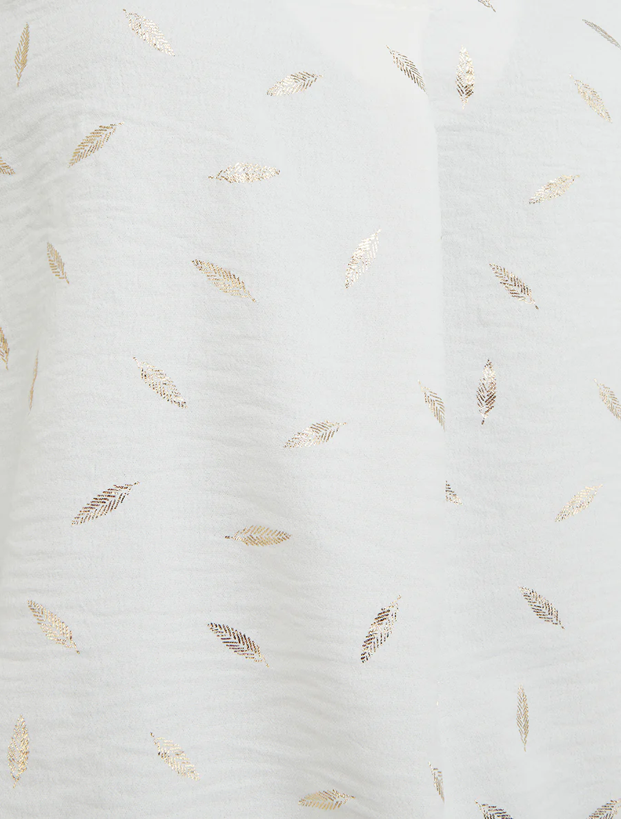 Elastische top met iriserende verenprint. - Wit - Image 3