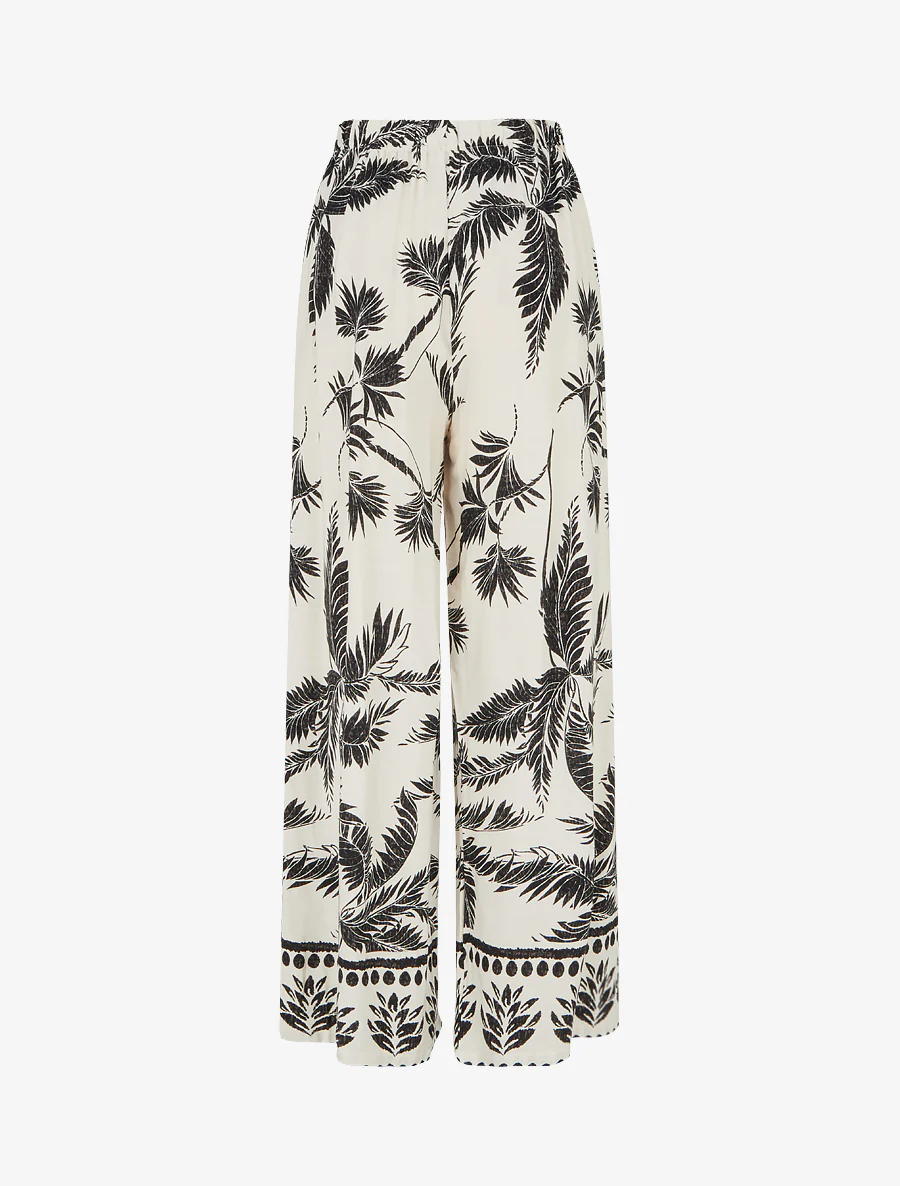 Elastische vloeiende broek met bladerprint - Beige - Image 2