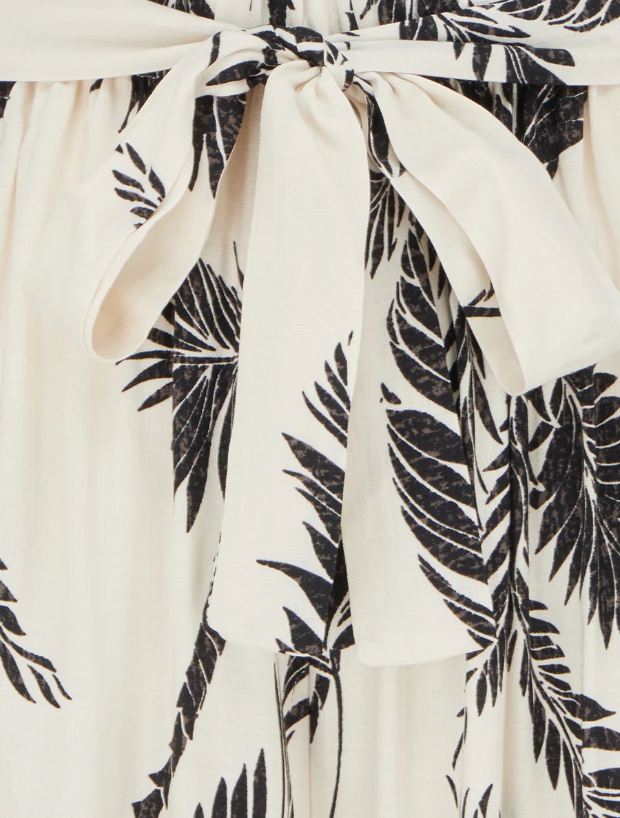 Elastische vloeiende broek met bladerprint - Beige - Image 3