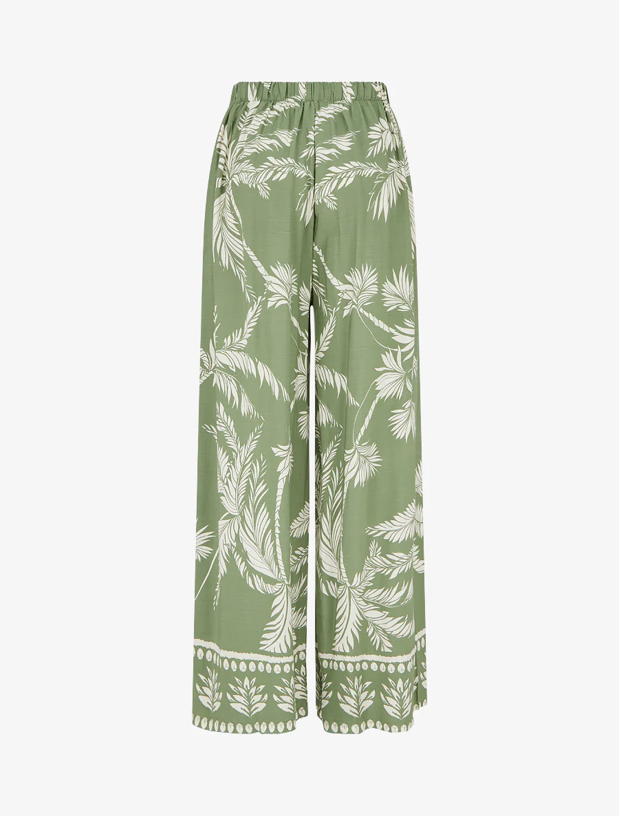Elastische vloeiende broek met bladerprint - Kaki - Image 2