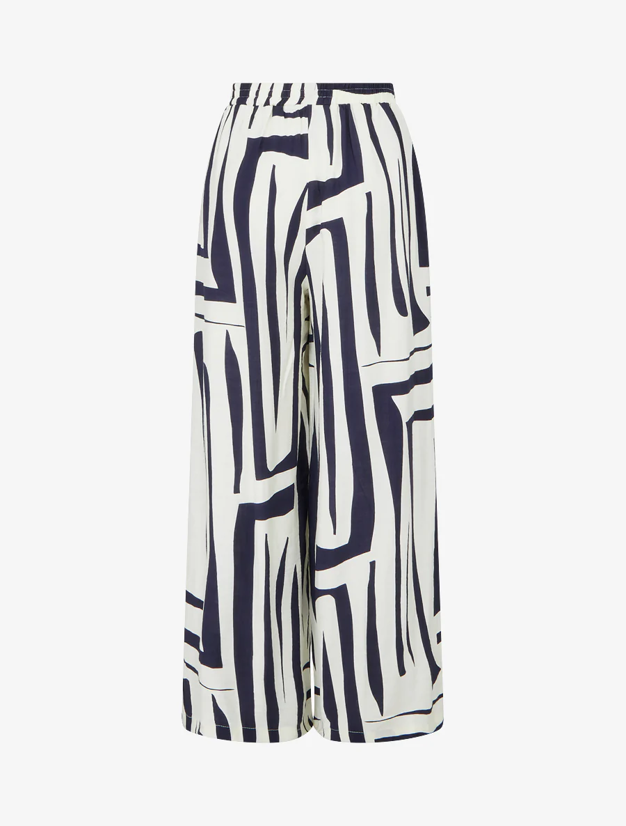 Elastische wijde broek met grafische print - Marine - Image 2