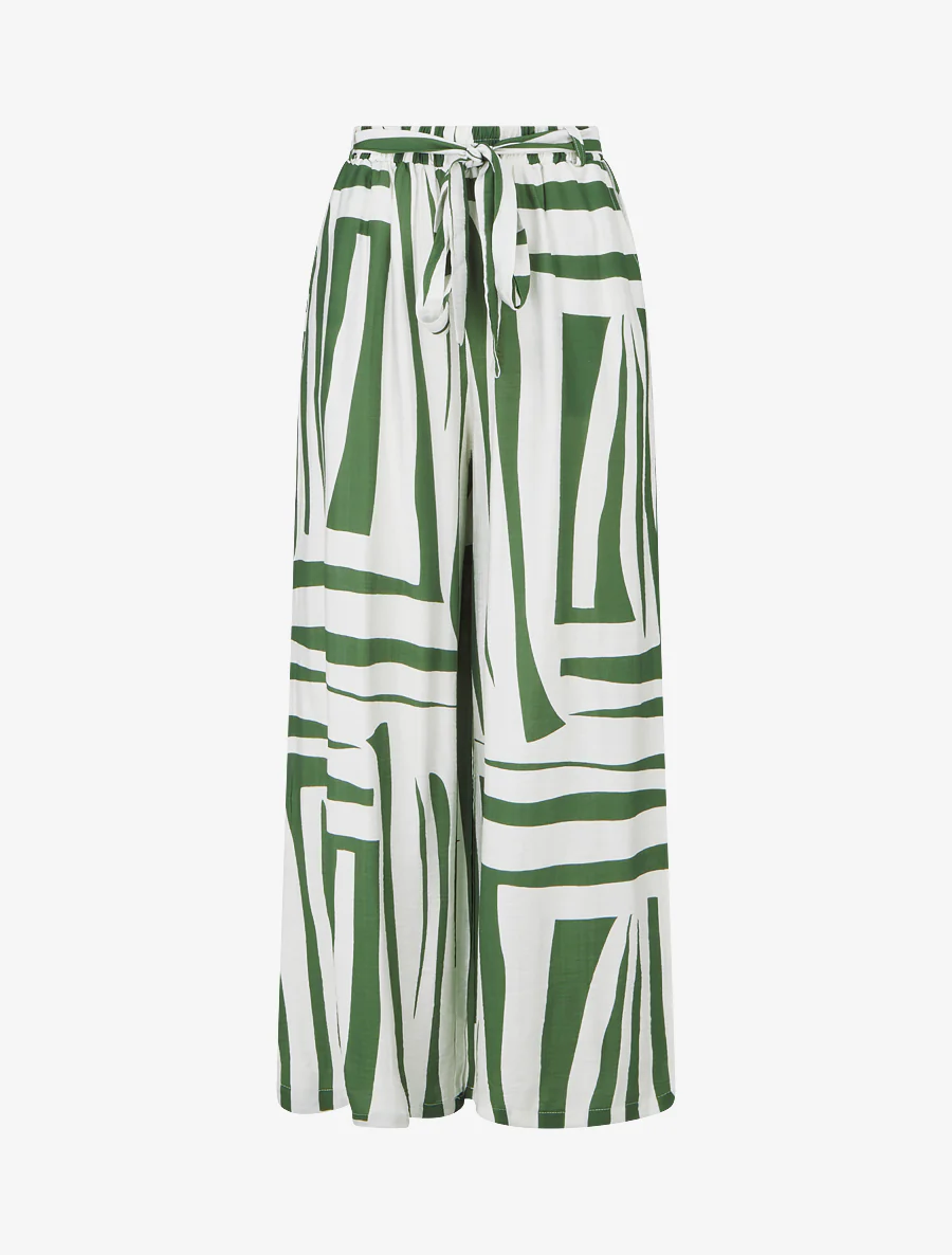 Elastische wijde broek met grafische print - Kaki