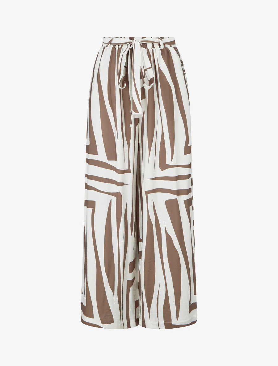 Elastische wijde broek met grafische print - Bruin