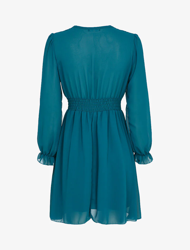 Empire jurk met transparante pofmouwen - Eendblauw - Image 2