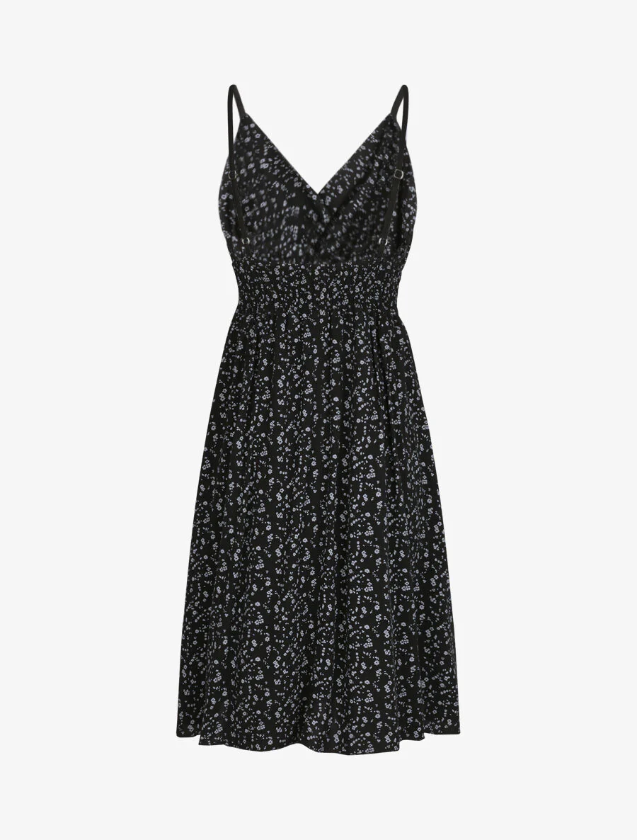 Empire jurk met bloemenveldprint, halflang - Zwart - Image 2