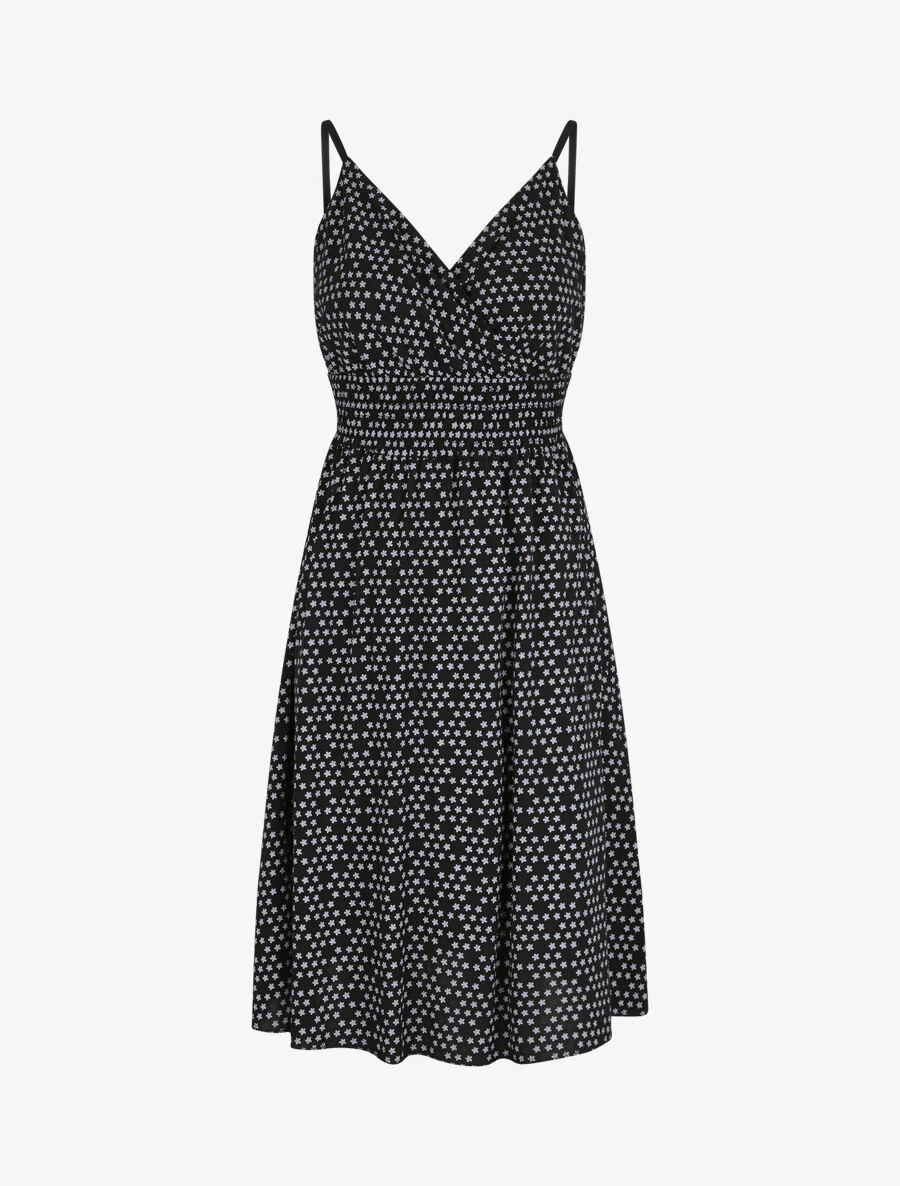 Empire jurk met bloemenprint, halflang - Zwart