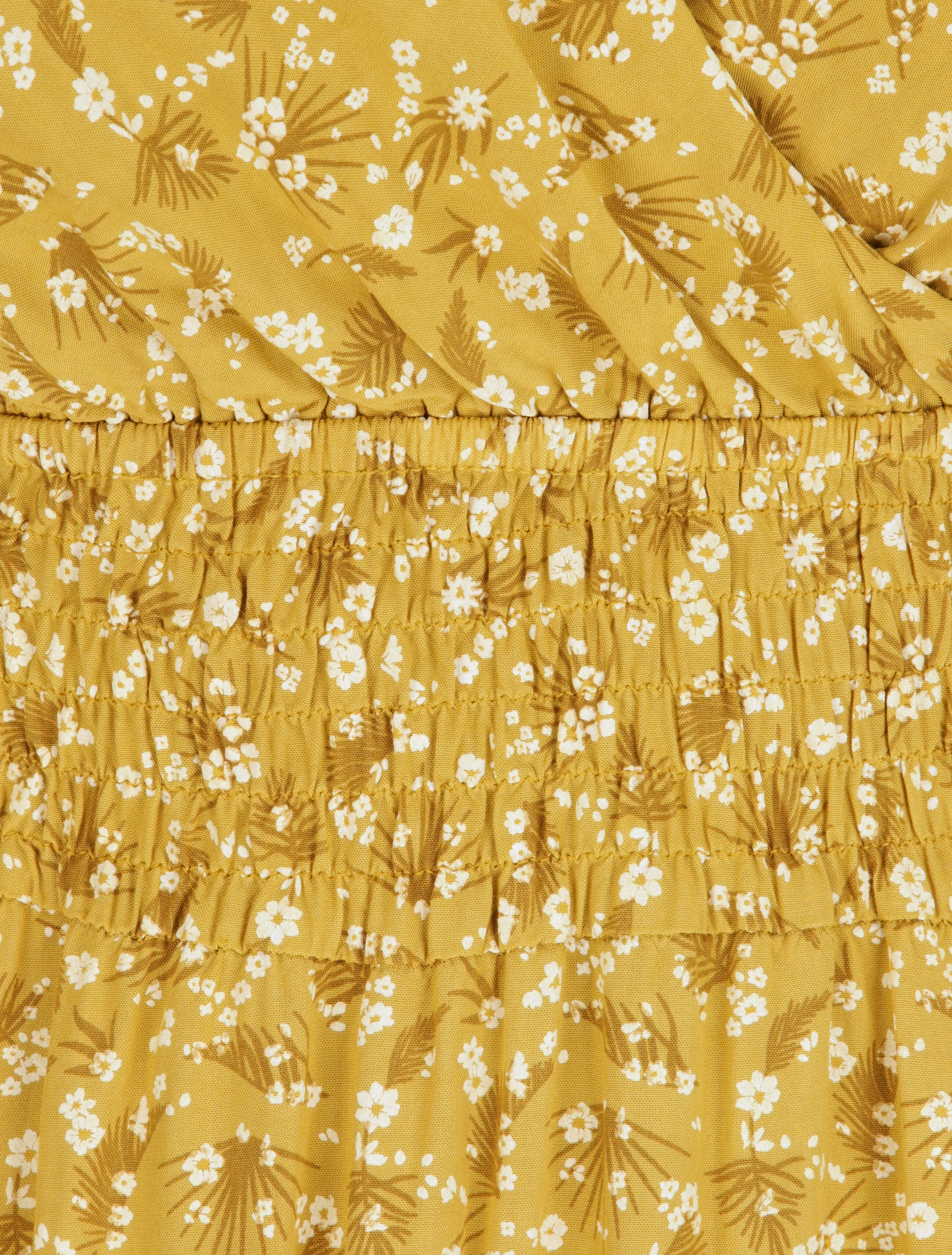Empirejurk halflang met veldbloemenprint - Mosterd - Image 3