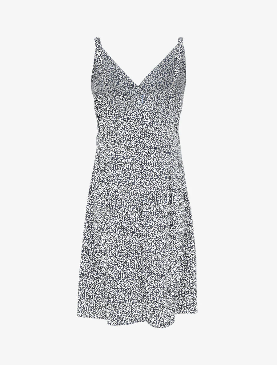 Empire korte jurk met een hartvormige kraag met bladerenprint - Blauw - Image 2